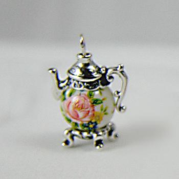 Pink Rose on White Teapot Charm