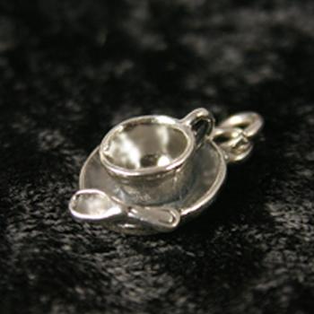 Sterling Silver Teacup and Saucer with Spoon Charm